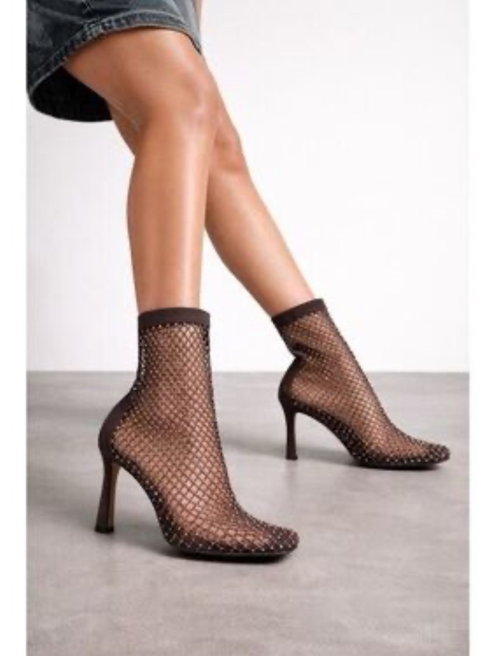 Aldo Mesh Square-Toe Ankle Booties with Rhinestones - Brown - Tissuri